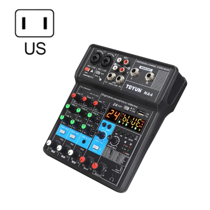 Bluetooth Sem Fio De Usb Do Console De Mistura Do Som Do Misturador Com Placa TEYUN NA4 4 Channel Mini Audio Mixer Sound Card