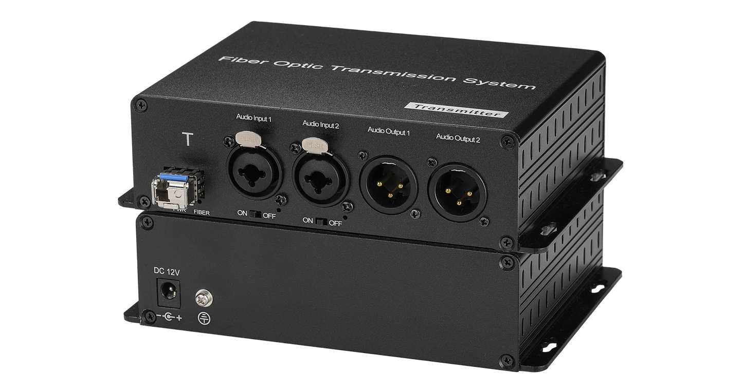 20KM LC /ST/FC fiber 2 channels Bidirectional XLR balanced Audio 48V phantom Fiber Converter Extender transmitter receiver