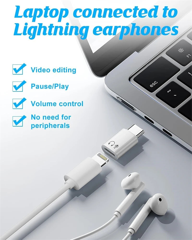 Lightning Female To Type C Audio Headphones Adapter for IPhone 17 16 15 Pro Max IPad MacBook IOS Aux OTG USB C USBC Converter
