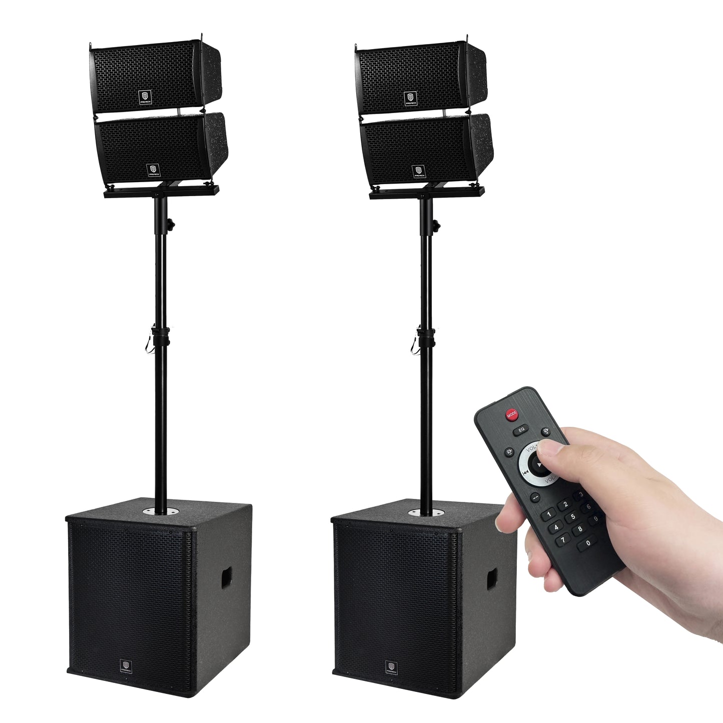 PRORECK Club 6000 15-inch 6000W P.M.P.O Stereo PA Speaker System Combo Set 4 Line Array Speakers, 2 15-inch Subwoofers with BT