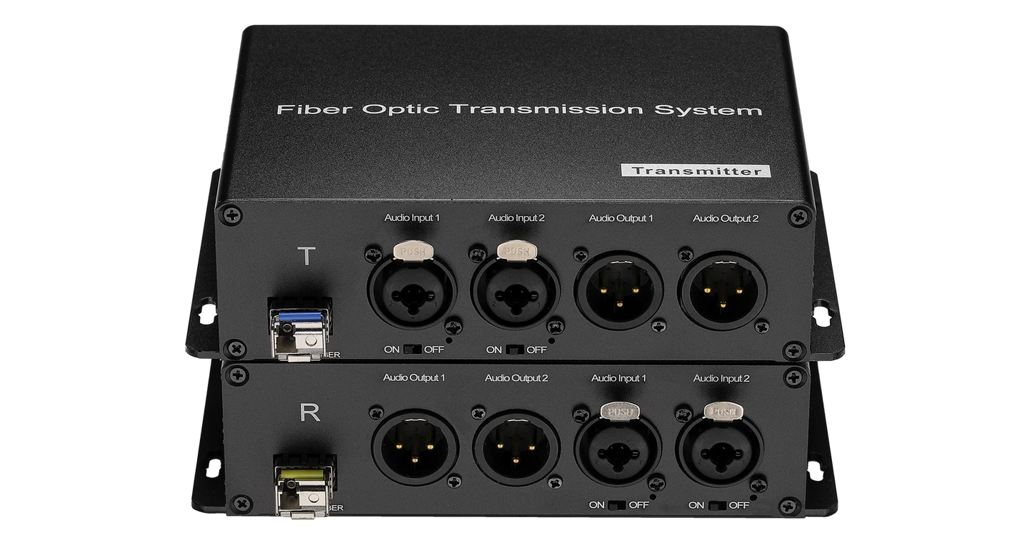 20KM LC /ST/FC  fiber 2  channels Bidirectional XLR balanced Audio  48V phantom Fiber Converter Extender transmitter receiver