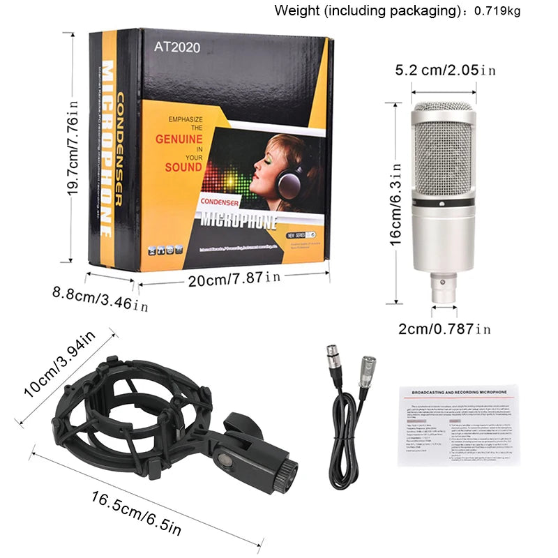 Cardioid Condenser Studio XLR Microphone 2020 Microphone Bundle Shock Mounts and XLR Cable for Project/Home Studio Applications