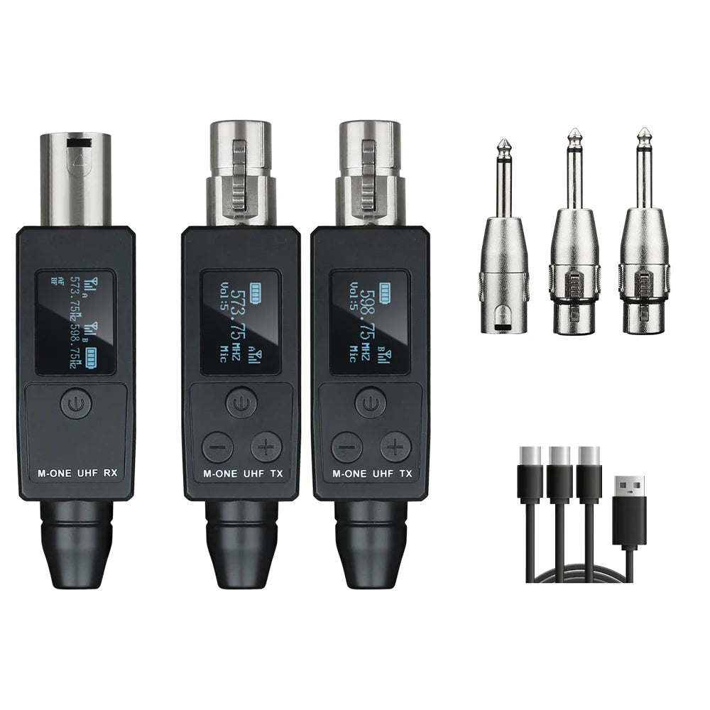 UHF Wireless Converter XLR Dynamic Mic Adapter Rechargeable Battery M-ONE UHF RX/TX Frequency Professional Audio System