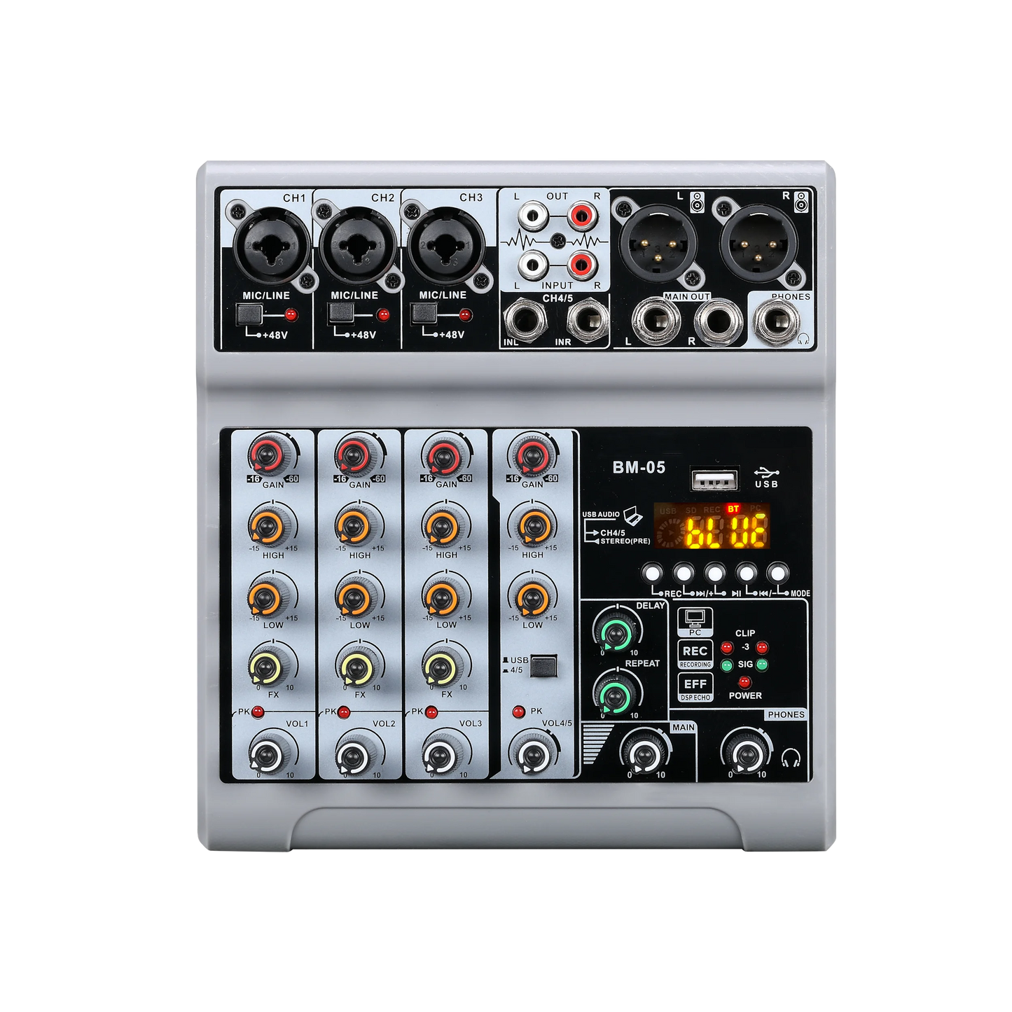 for BM-05 Mini 5 Channel Audio Mixer DJ Controller Mixer De Audio Profecional Mixing Console with USB Bluetooth for Studio