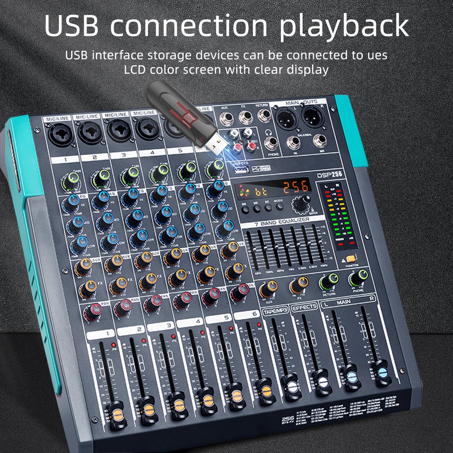 2024 Professional 6 Mono Channel Audio Mixer Console Metal and Plastic Material Misturador De Audio