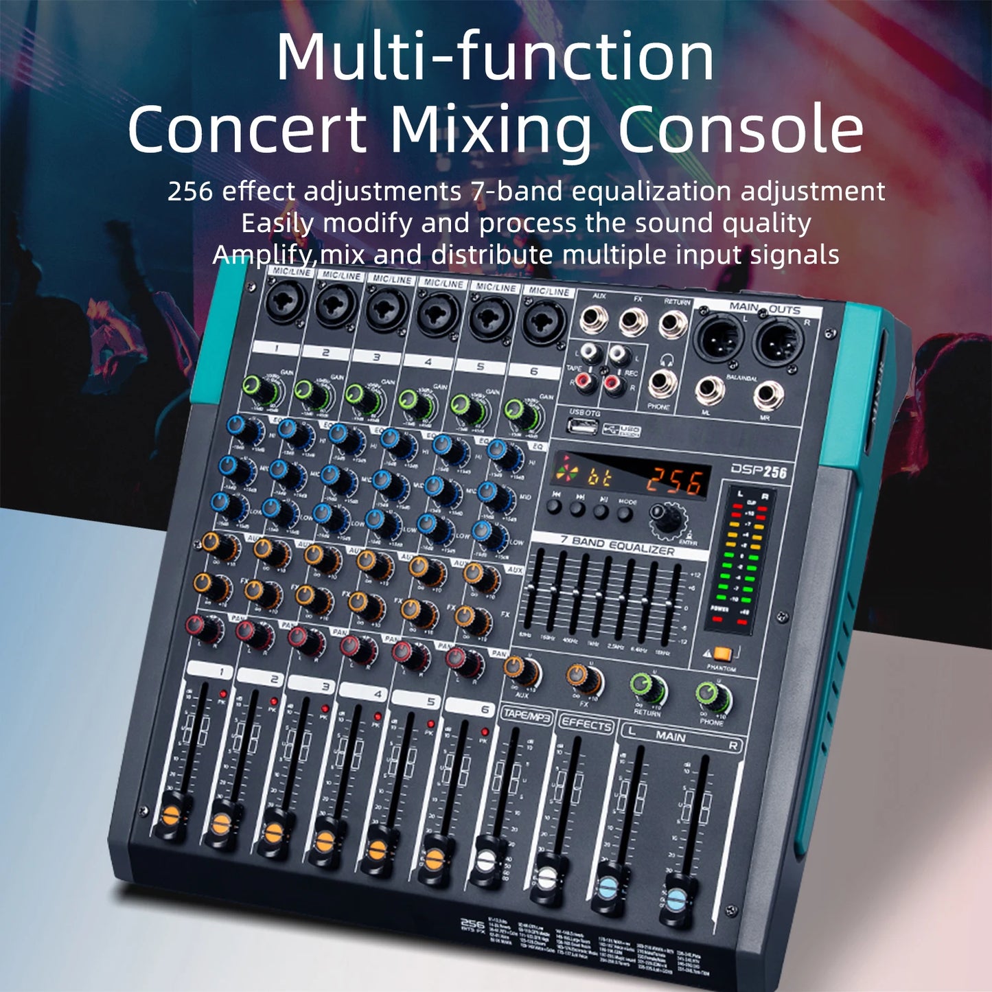 2024 Professional 6 Mono Channel Audio Mixer Console Metal and Plastic Material Misturador De Audio