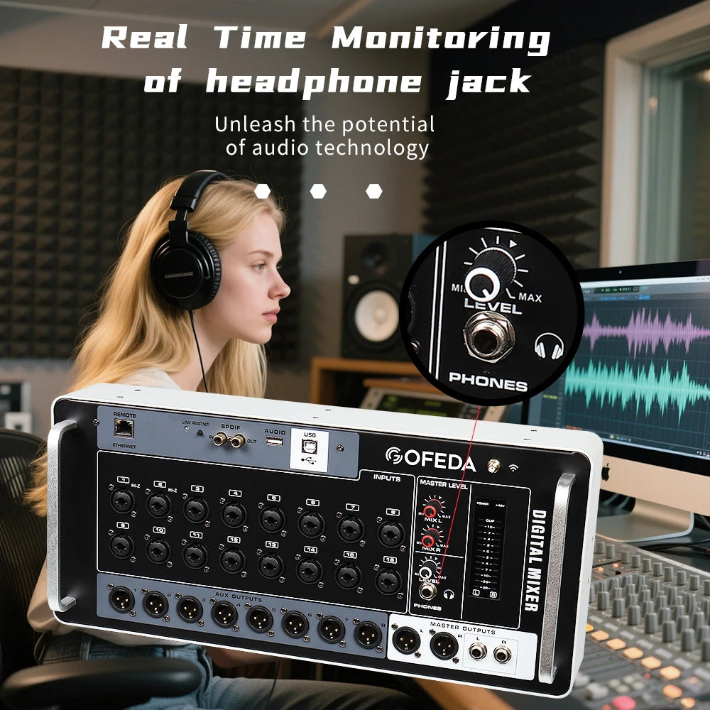 Gooermi AFS Professional Digital Mixer Audio Pro Multiple orbit Channel DJ Mixing Sound Board Console USB PC Recording Input 48V