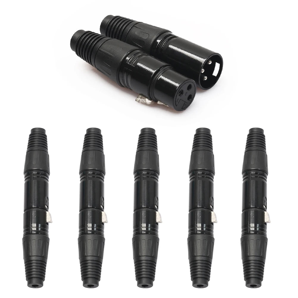 5Pairs Audio Microphone Cable Connector Mini 3Pin XLR Mike Wire Connect Plugs Black Replacement  for Audio Equipment