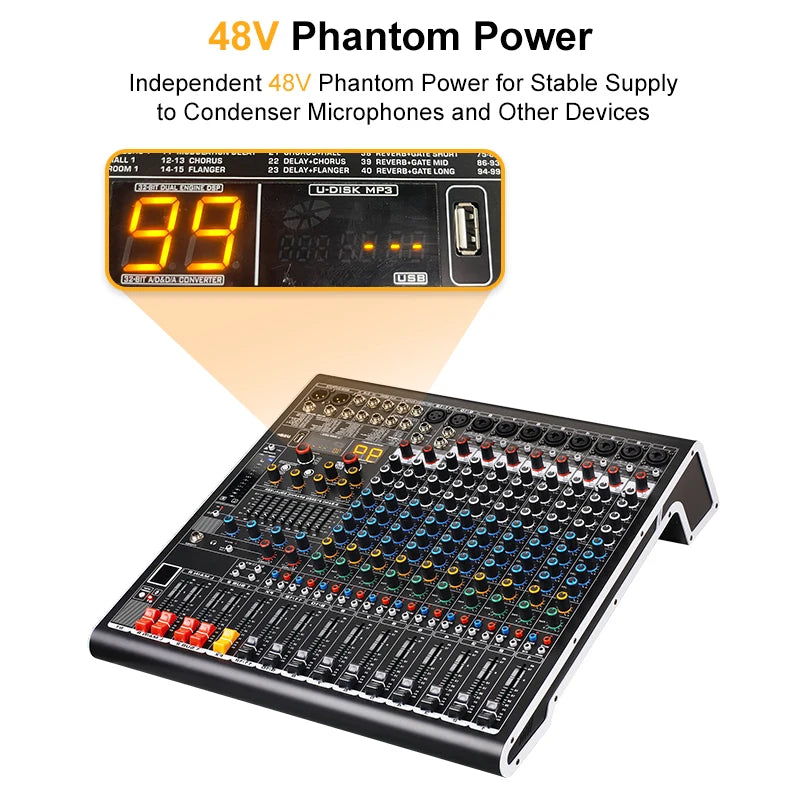 Professional 99 DSP Digital 12 Channel Powered Sound Studio Mixer De Audio Profecional Dj Controller/audio Console Mixer