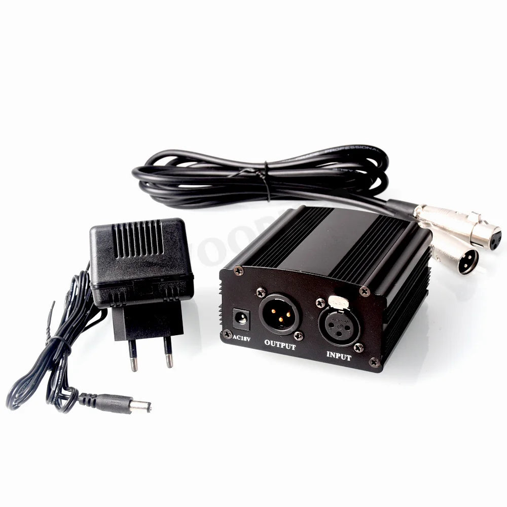 Woopker 48V Phantom Power Supply with XLR Cable for Condenser Microphone BM 800 858 Audio Recording Karaoke Sound Equipment