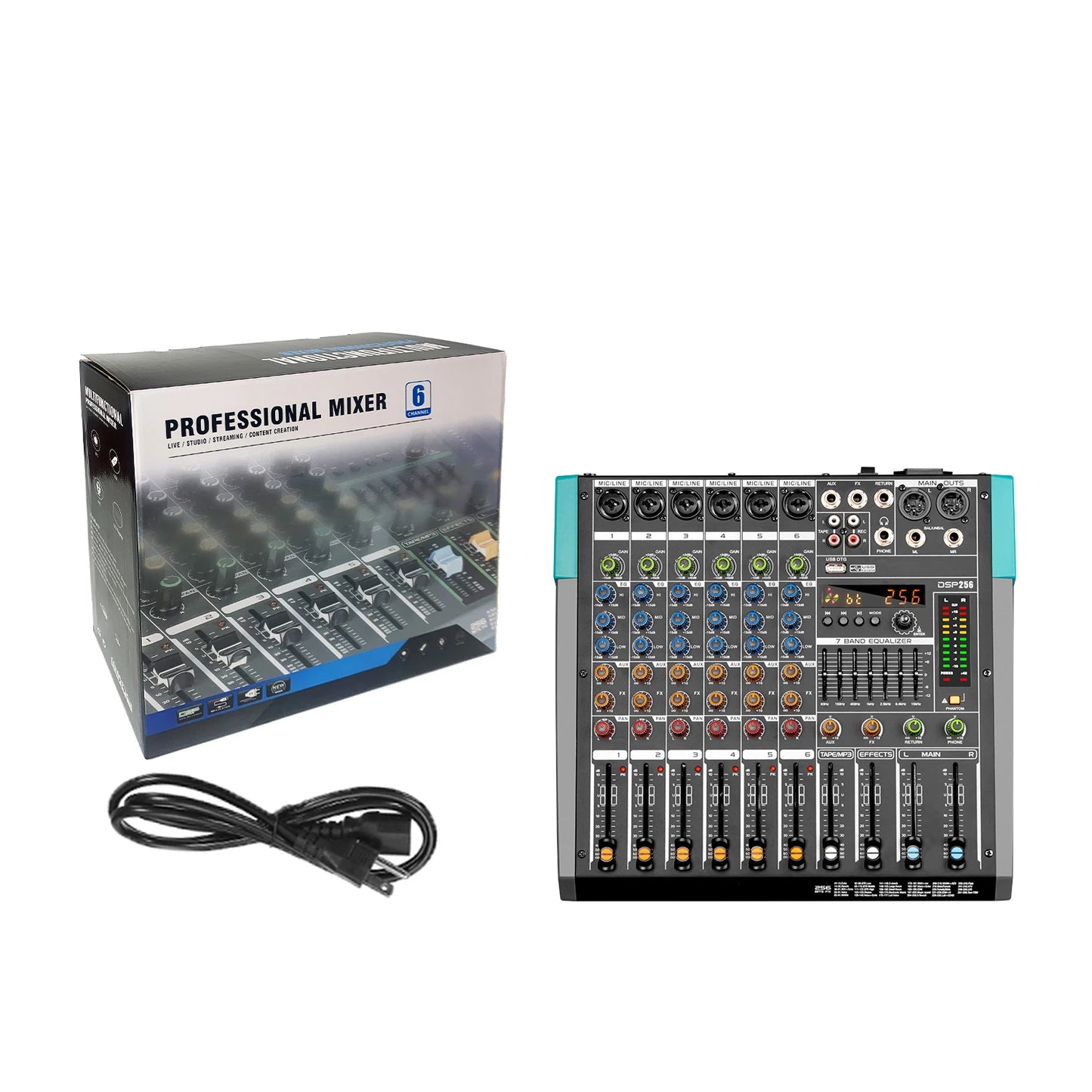 2024 Professional 6 Mono Channel Audio Mixer Console Metal and Plastic Material Misturador De Audio