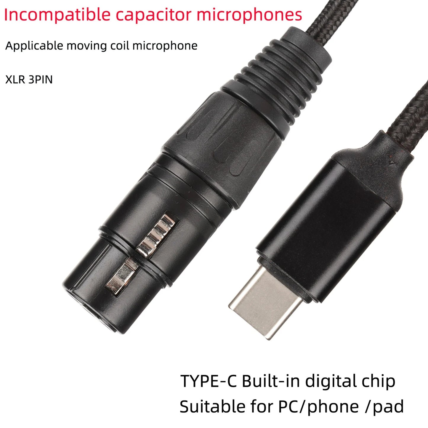 Recording Line USB C to XLR Female Cable Low Noise HIFI Plug and Play USB C Microphone Cable for Windows USB C Microphone Cable