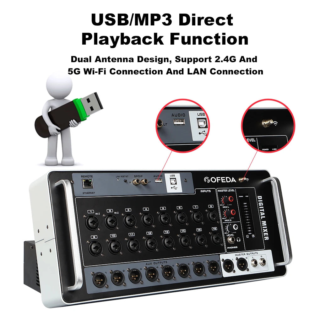 Gooermi AFS Professional Digital Mixer Audio Pro Multiple orbit Channel DJ Mixing Sound Board Console USB PC Recording Input 48V
