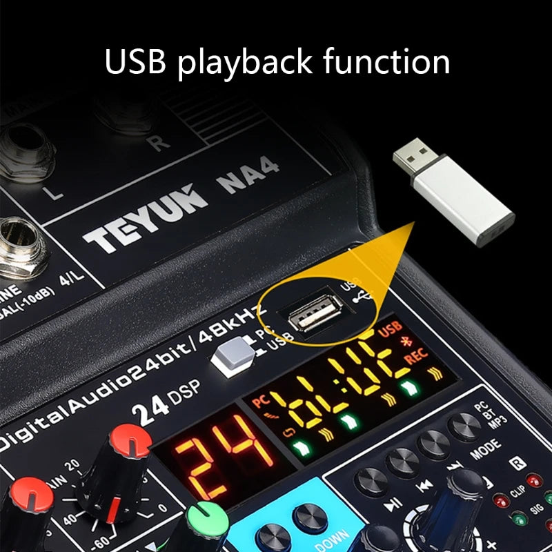 Bluetooth Sem Fio De Usb Do Console De Mistura Do Som Do Misturador Com Placa TEYUN NA4 4 Channel Mini Audio Mixer Sound Card