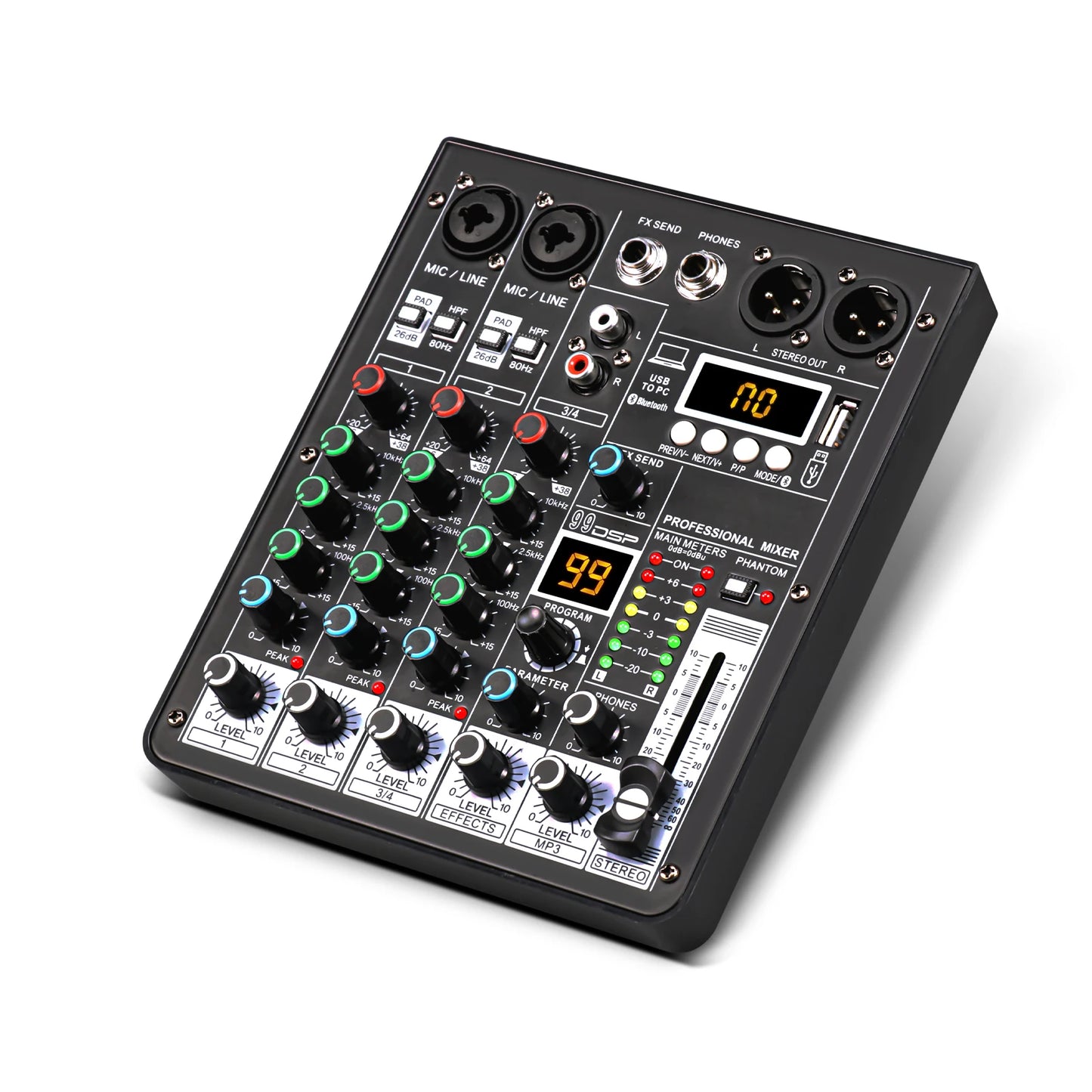 Xtuga Z-4 Metal DSP Digital Reverberation Module 99 Effect USB Mini Mixing Console 4 Channels Mixer De Audio Profecional