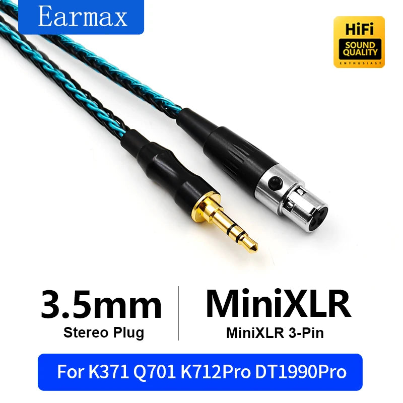 AKG Q701 K240S K712 K371 K245 DT1770PRO 1990PRO 8-strand single crystal silver plated blue black 3-pin mini XLR headphone cable