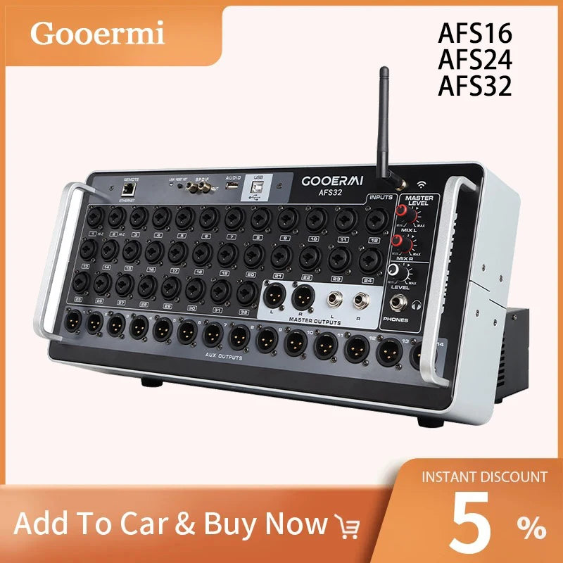 Gooermi AFS Professional Digital Mixer Audio pro Multiple Channels DJ Mixing Sound Board Console USB PC Recording Input 48V