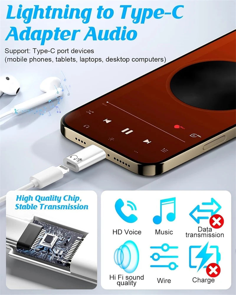 Lightning Female To Type C Audio Headphones Adapter for IPhone 17 16 15 Pro Max IPad MacBook IOS Aux OTG USB C USBC Converter