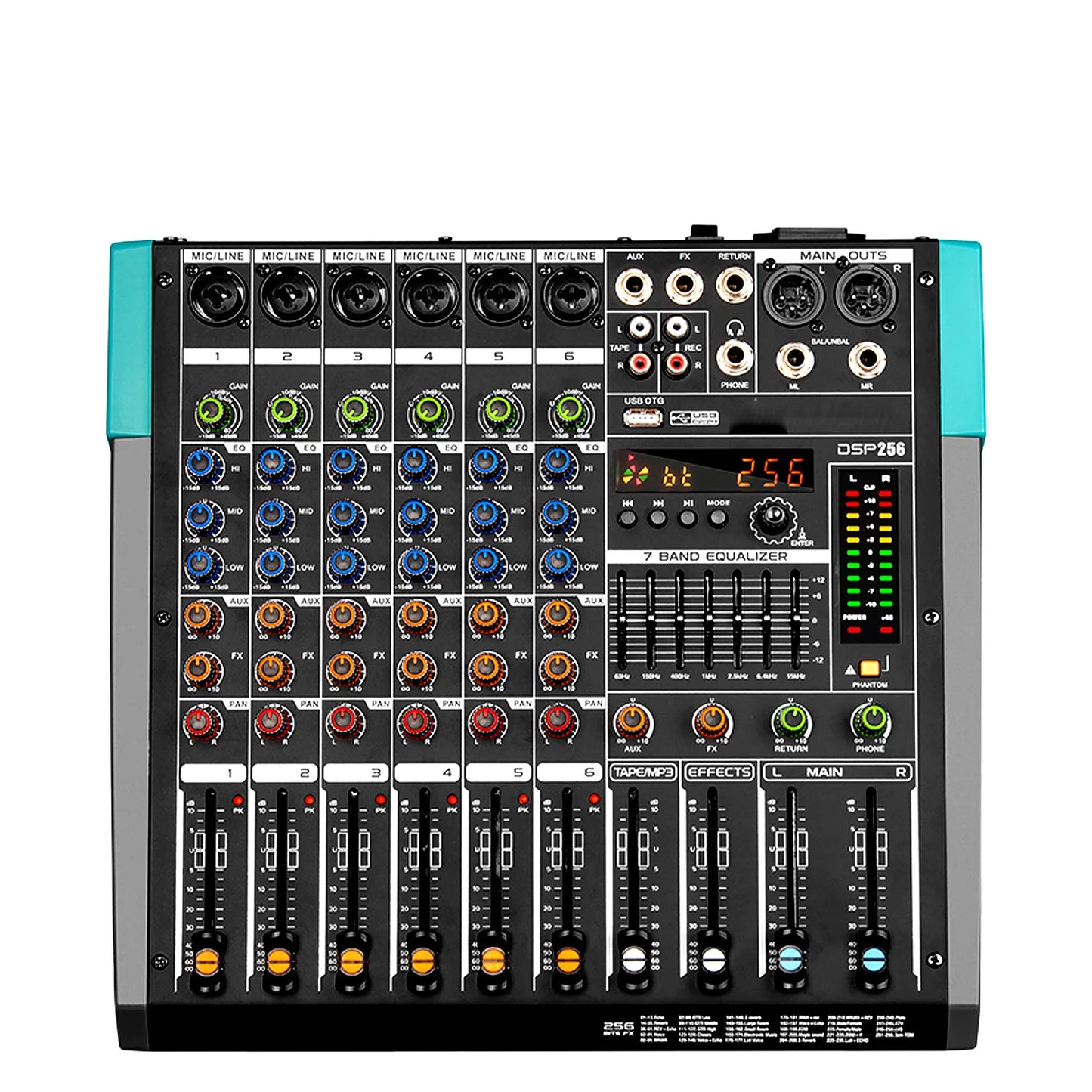 2024 Professional 6 Mono Channel Audio Mixer Console Metal and Plastic Material Misturador De Audio