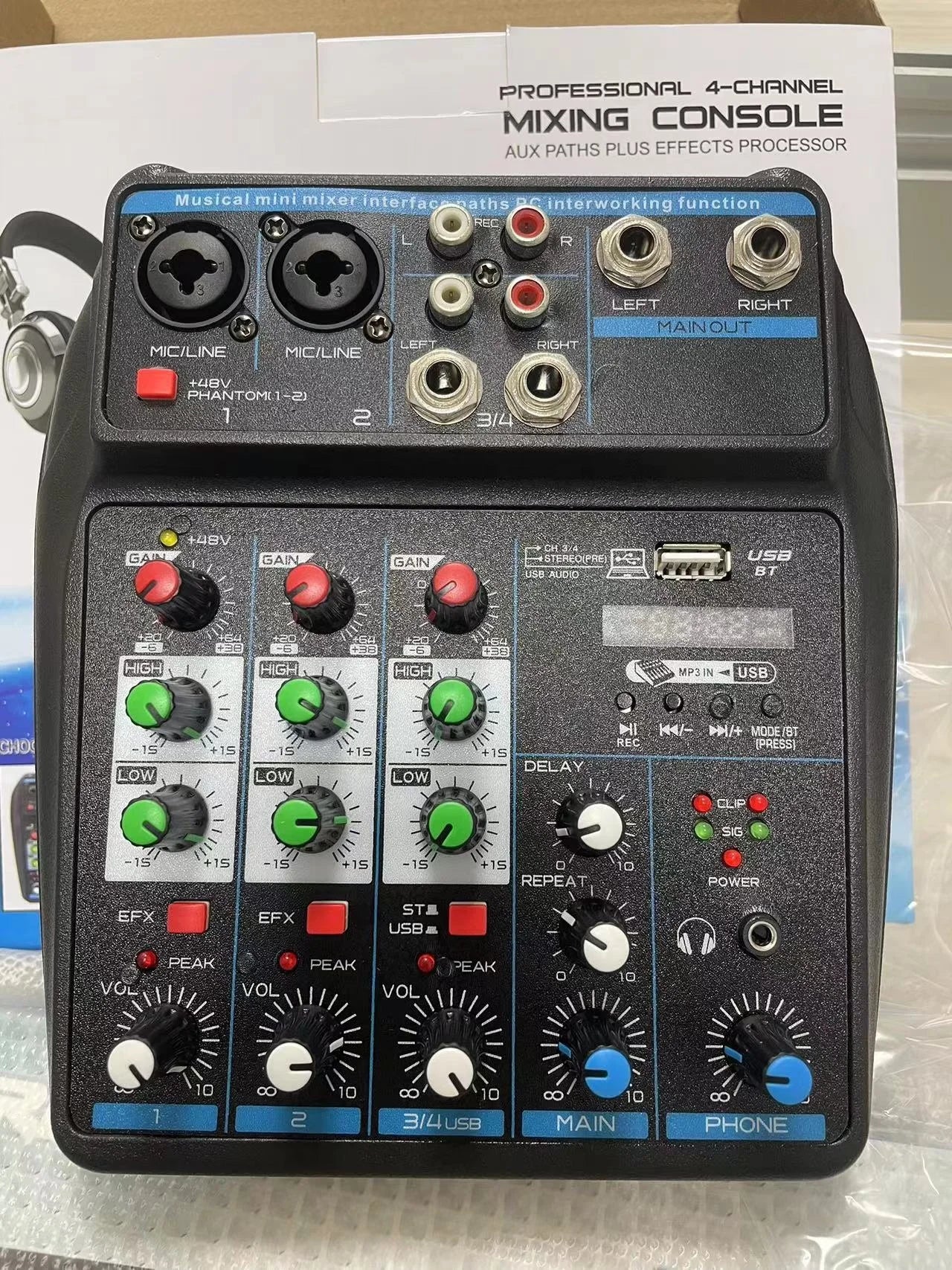 Mini Mixer De Audio Dj Controller Audio Console Mixer 4 Channels for Home Computer Live Broadcast