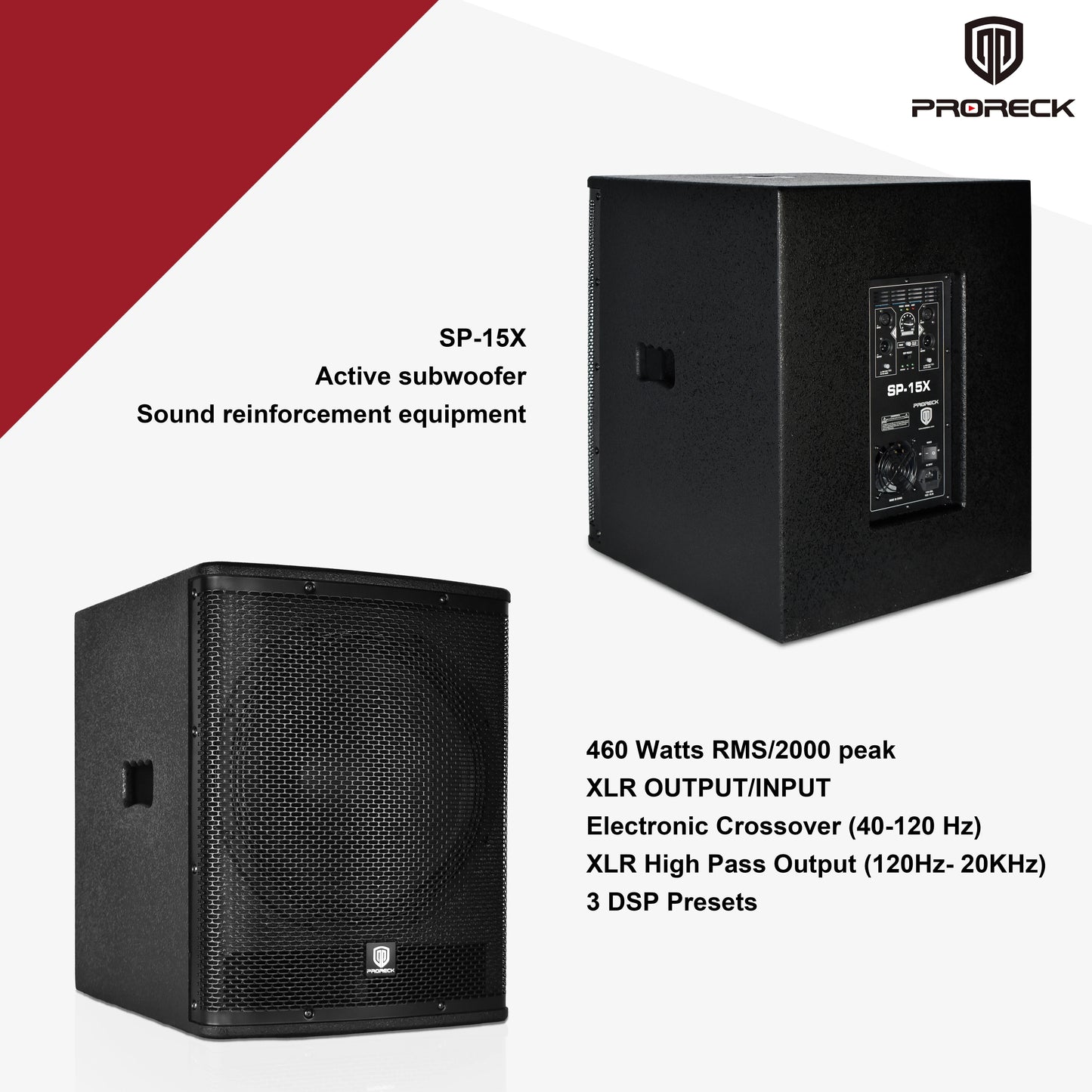 PRORECK SP-15X Active Powered PA Subwoofer 15 Inch 2000W PMPO Class-D Amplifier 3 DSP Presets Bass Reinforcement(ONE SUBWOOFER）