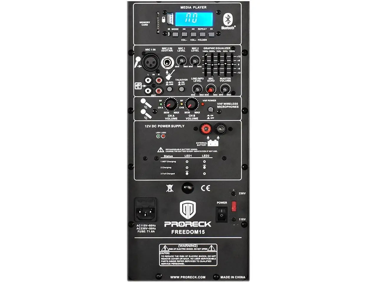 PRORECK Freedom 15 Portable 15-Inch 800 Watt 2-Way Rechargeable Powered Dj/PA Speaker System with Bluetooth/USB/SD Card Reader