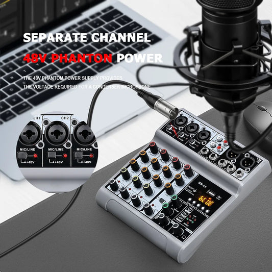 for BM-05 Mini 5 Channel Audio Mixer DJ Controller Mixer De Audio Profecional Mixing Console with USB Bluetooth for Studio