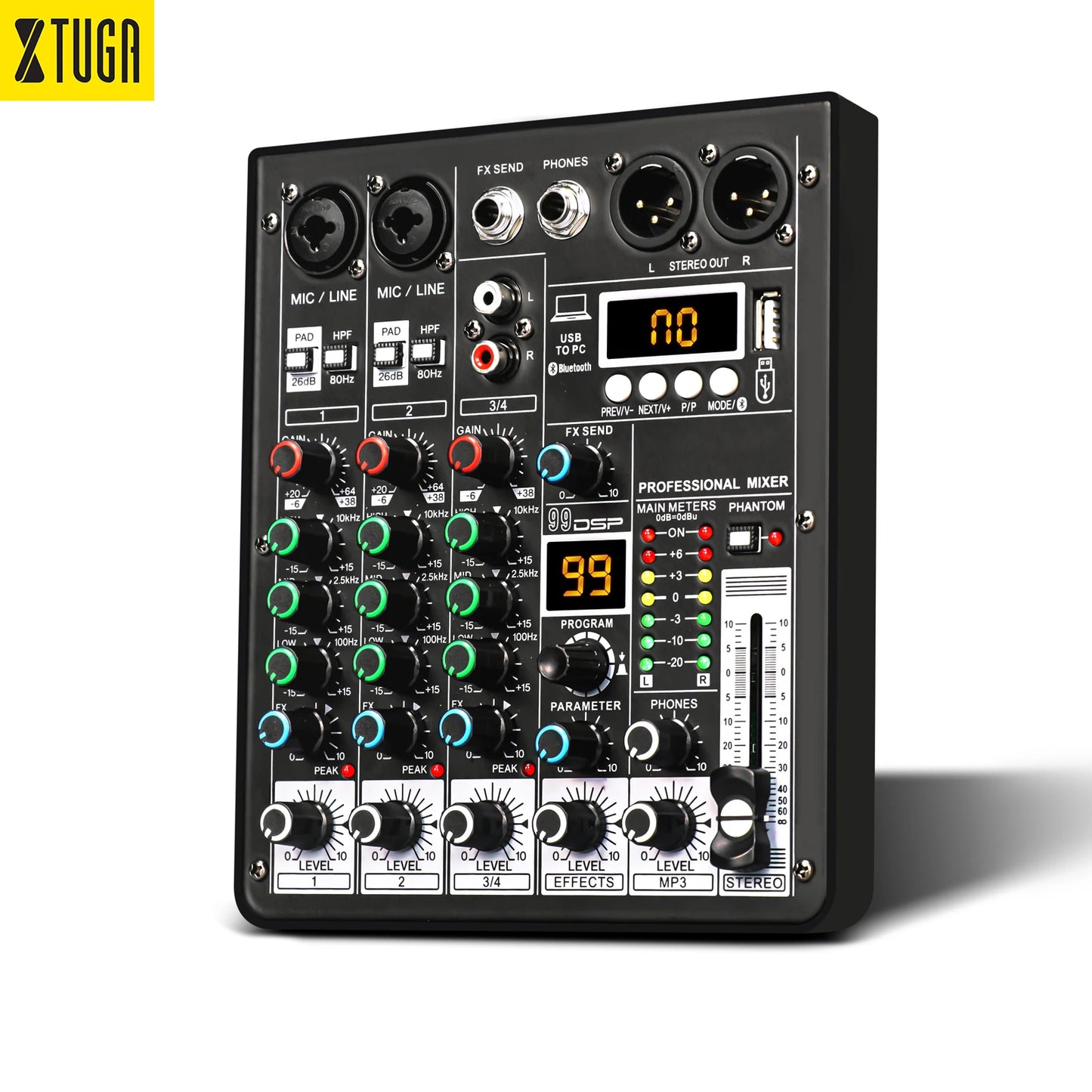 Xtuga Z-4 Metal DSP Digital Reverberation Module 99 Effect USB Mini Mixing Console 4 Channels Mixer De Audio Profecional
