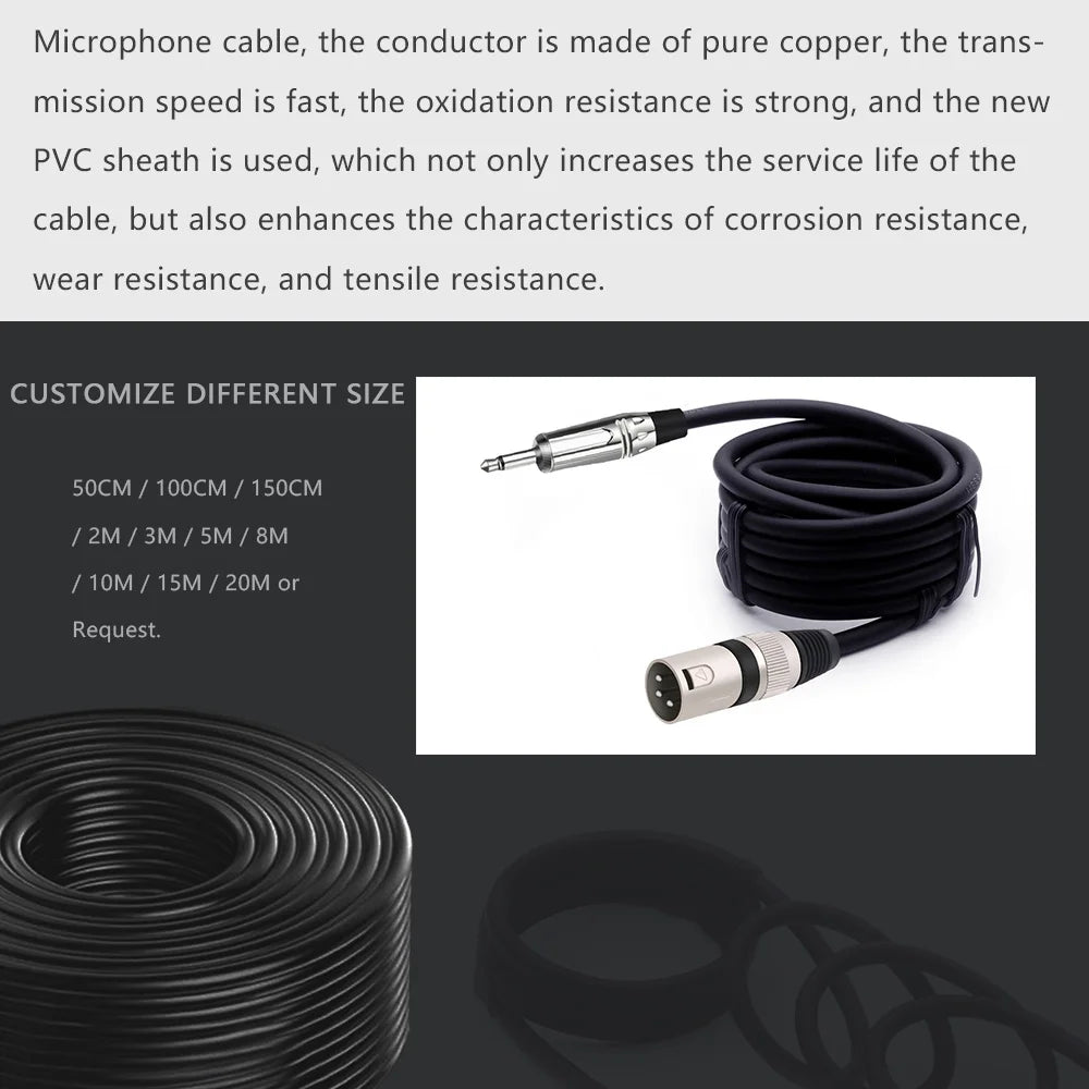 3.5mm Mono Jack Male to XLR Male 3-Pin to TS Balanced Microphone Interconnect Cable Quarter Inch to XLR Cord for AMP