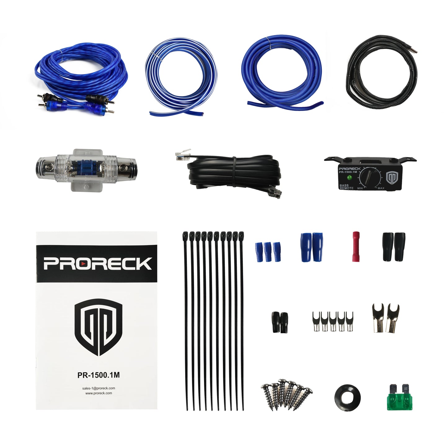PRORECK PR-122M 1500W Dual 12" Car Subwoofer Enclosure Audio with Subwoofer，Mono Block Amplifier and Wiring Installation Kit