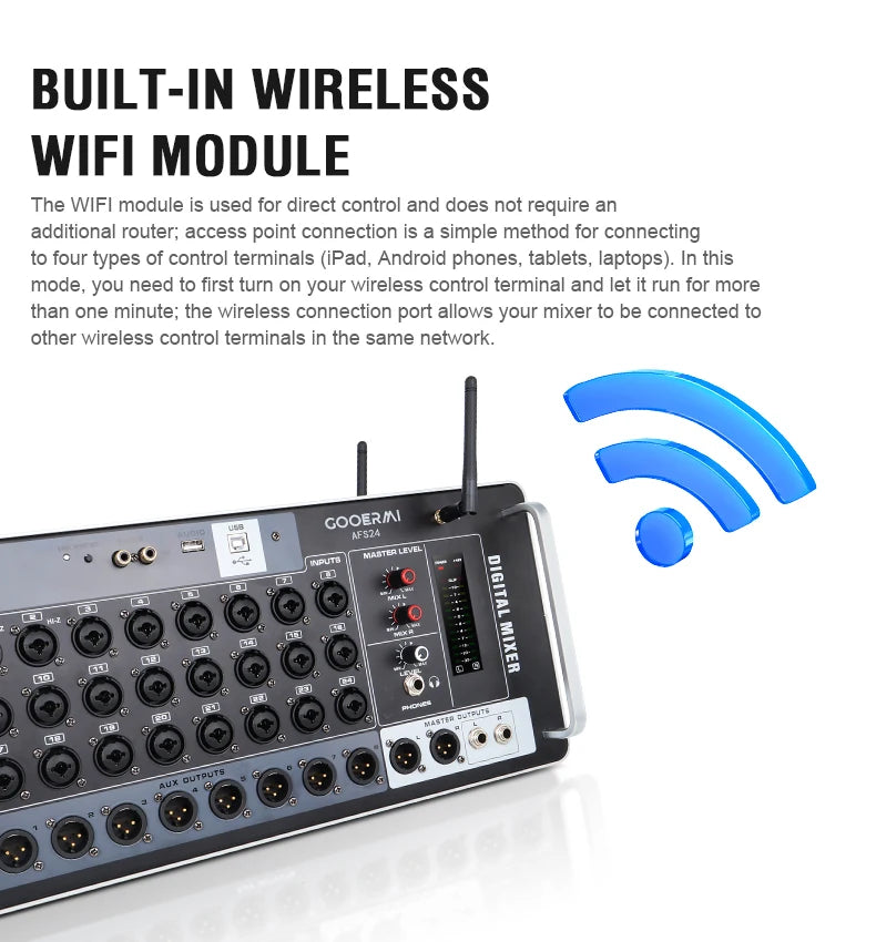 Gooermi AFS Professional Digital Mixer Audio pro Multiple Channels DJ Mixing Sound Board Console USB PC Recording Input 48V