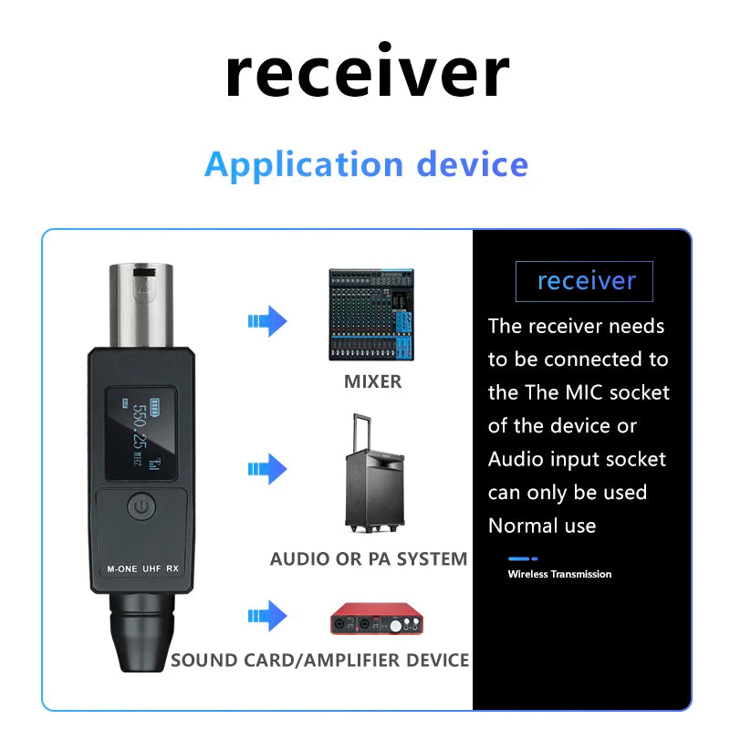 UHF Wireless Converter XLR Dynamic Mic Adapter Rechargeable Battery M-ONE UHF RX/TX Frequency Professional Audio System