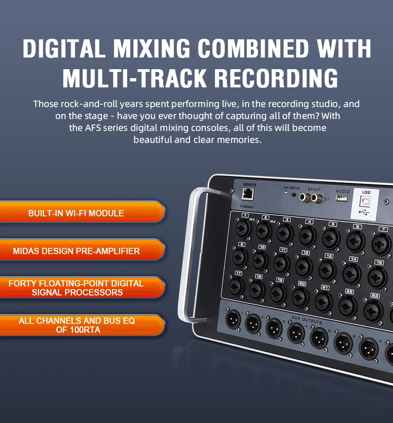 Gooermi AFS Professional Digital Mixer Audio pro Multiple Channels DJ Mixing Sound Board Console USB PC Recording Input 48V