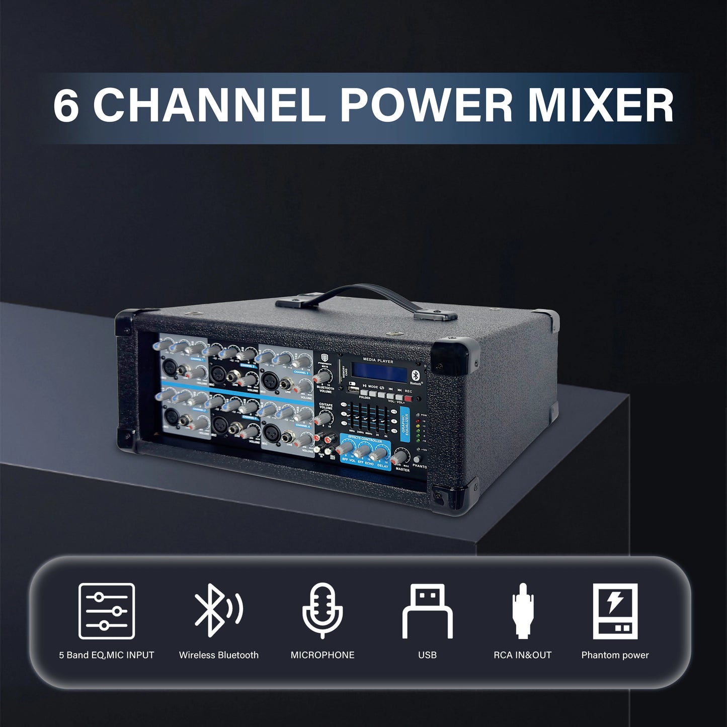 PRORECK Delta 156 2000W Bluetooth PA Speaker System with 8-Channel Powered Mixer, 2 15-Inch Passive Speakers, Stands for DJ BAND