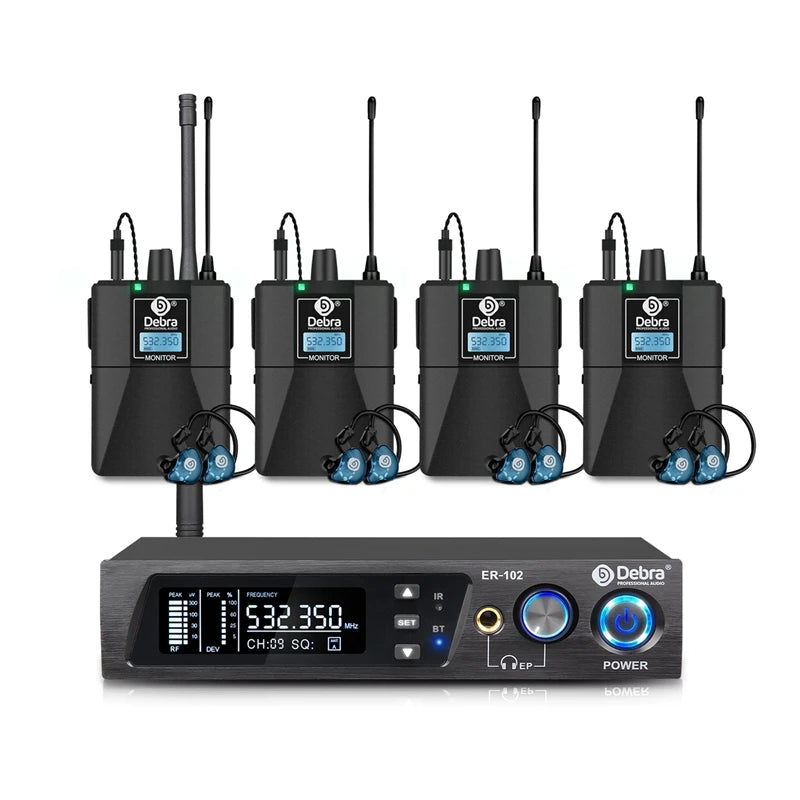 DEBRA PROFESSIONAL AUDIO Professional UHF IEM ER-102 Wireless in-Ear Monitoring System with Dual TX for Performers