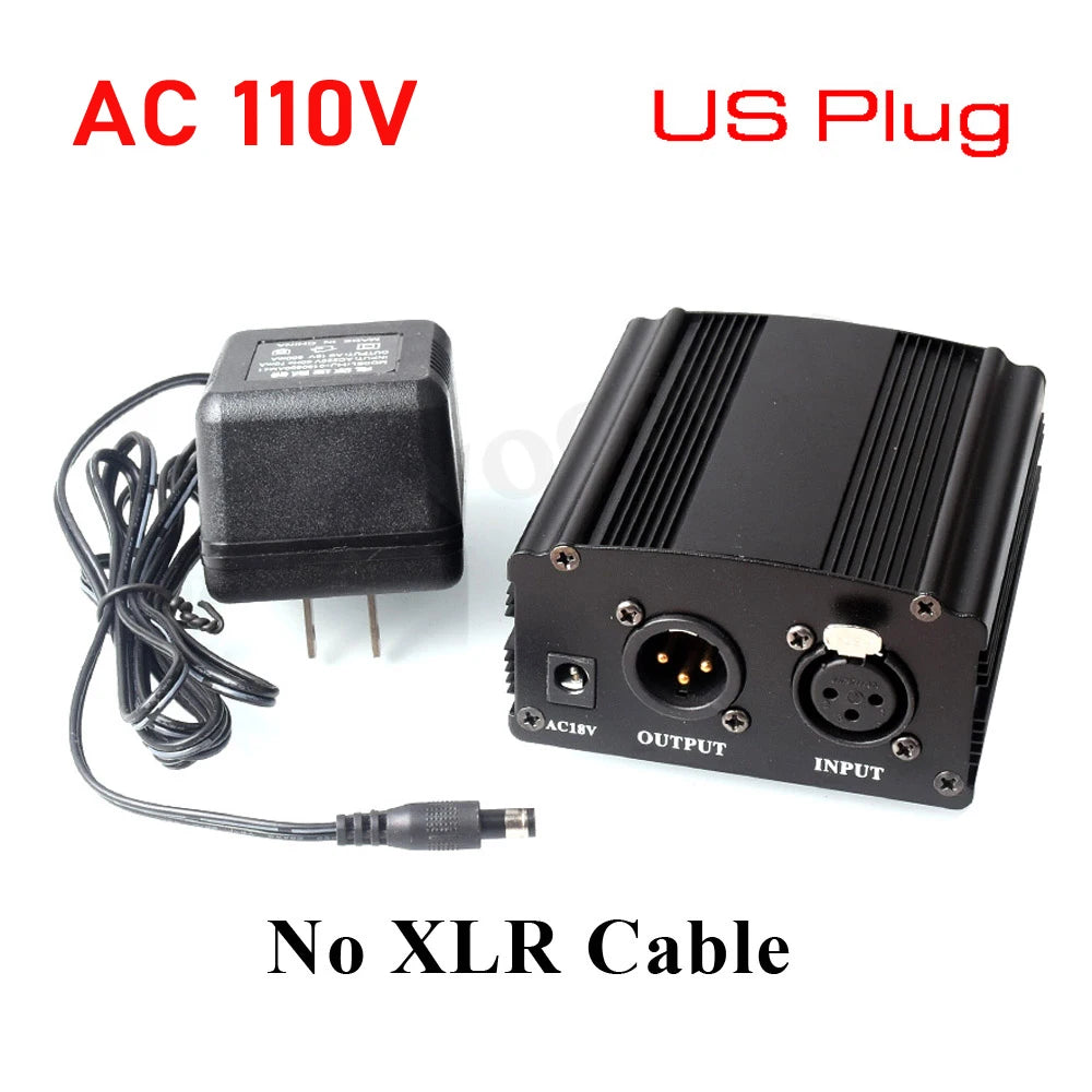 Woopker 48V Phantom Power Supply with XLR Cable for Condenser Microphone BM 800 858 Audio Recording Karaoke Sound Equipment