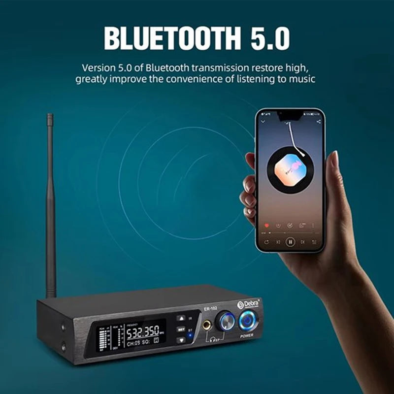 DEBRA PROFESSIONAL AUDIO Professional UHF IEM ER-102 Wireless in-Ear Monitoring System with Dual TX for Performers