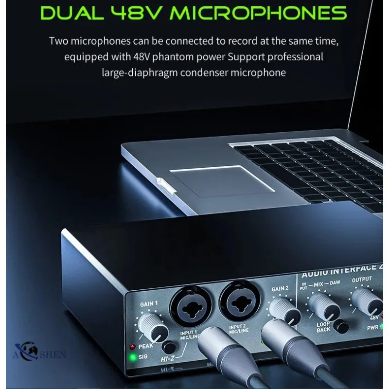 interfaz de audio 2 in 2 out USB audio interface professional sound card With Monitor Mixing Console Studio Recording Mixer