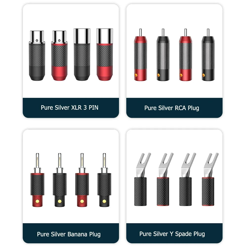 High End VIBORG XM203AG/VB404AG/VS703ag Pure Solid Silver XLR RCA Banana Y Spade Plug HiFi Audio Speaker Cable Wire Connector