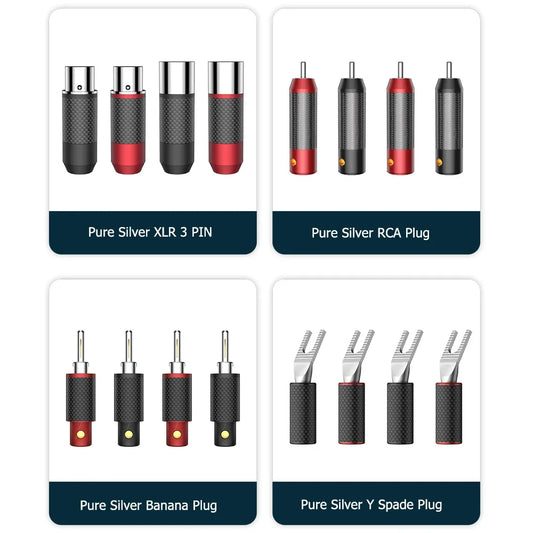 High End VIBORG XM203AG/VB404AG/VS703ag Pure Solid Silver XLR RCA Banana Y Spade Plug HiFi Audio Speaker Cable Wire Connector
