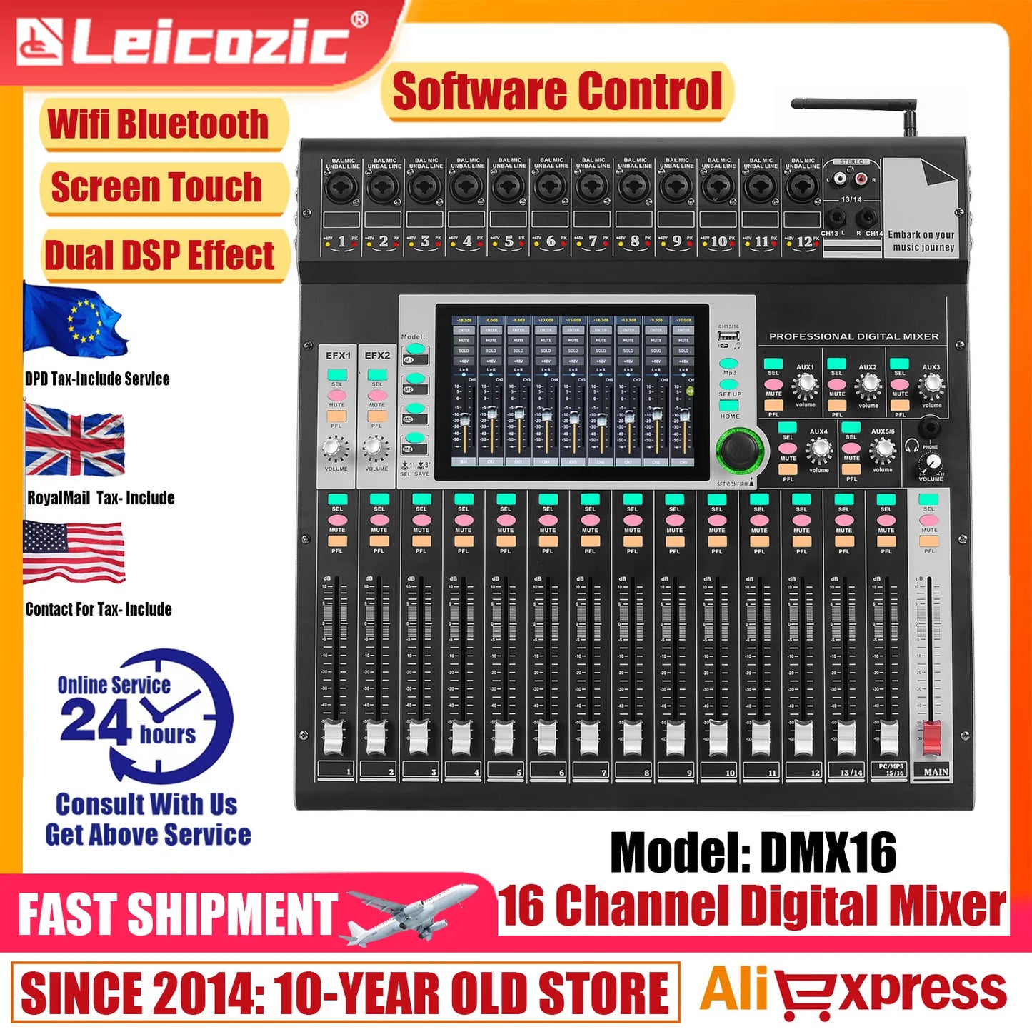 Leicozic Mixer Digital 16 Channel Mixer De Audio Consola Mixer Digitale 16 Mixing Console WIFI Bluetooth USB Recording X16