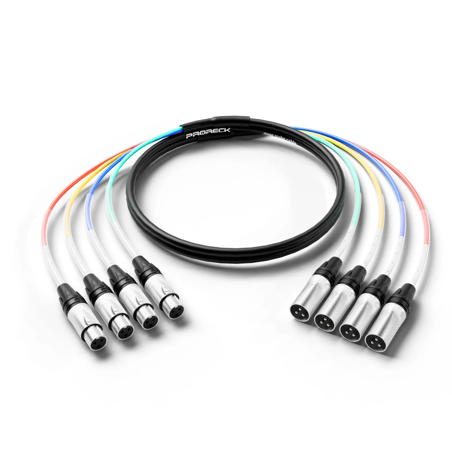 PRORECK XLR Male to XLR Female Snake Cable, 4-Channel 20FT Shielded Audio Cable  for Professional Stage, Studio, and Live