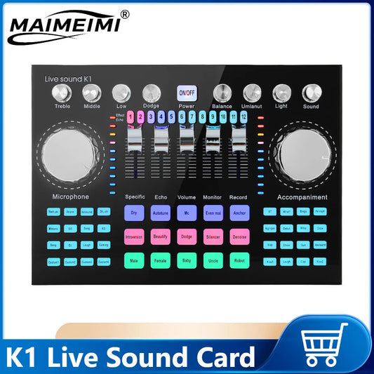 K1 Live Sound Card Voice Changer Pro Audio Mixer Portable Internet Celebrity Live Broadcast for KTV Music Recording Karaoke Sing