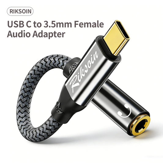 USB C to 3.5mm Audio Adapter, Type-C Male to 3.5mm Female Nylon Braided Cord for iPhone 17/16/15 Pro Max/Samsung S25/S24/S23