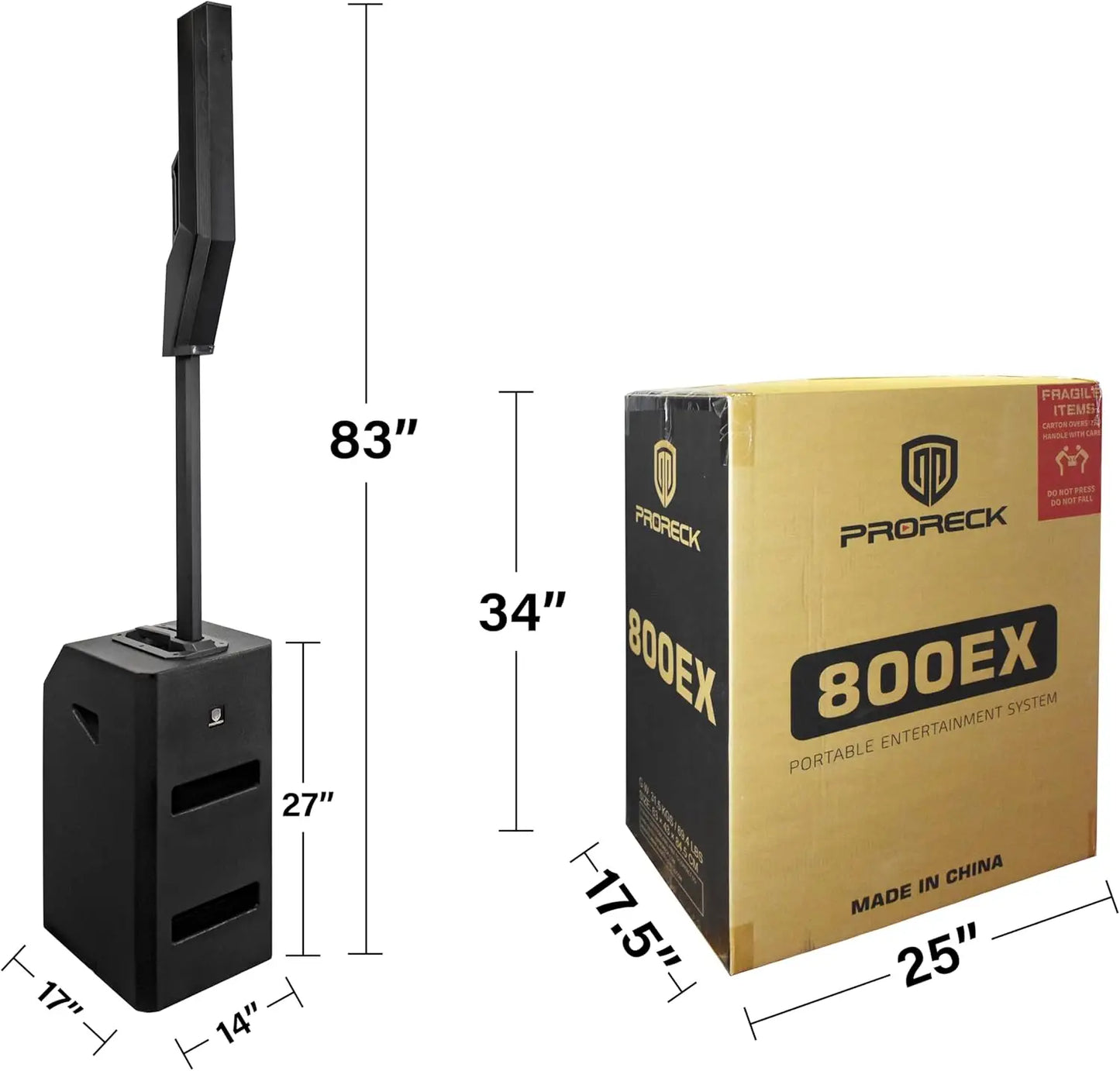 Proreck 800EX 12 -inch 800W Powered Speaker System, Equipped with TWS/Bluetooth, Array Speaker and 12 inch Subwoofer for Party,