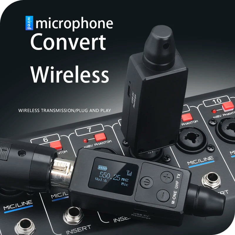 UHF Wireless Converter XLR Dynamic Mic Adapter Rechargeable Battery M-ONE UHF RX/TX Frequency Professional Audio System