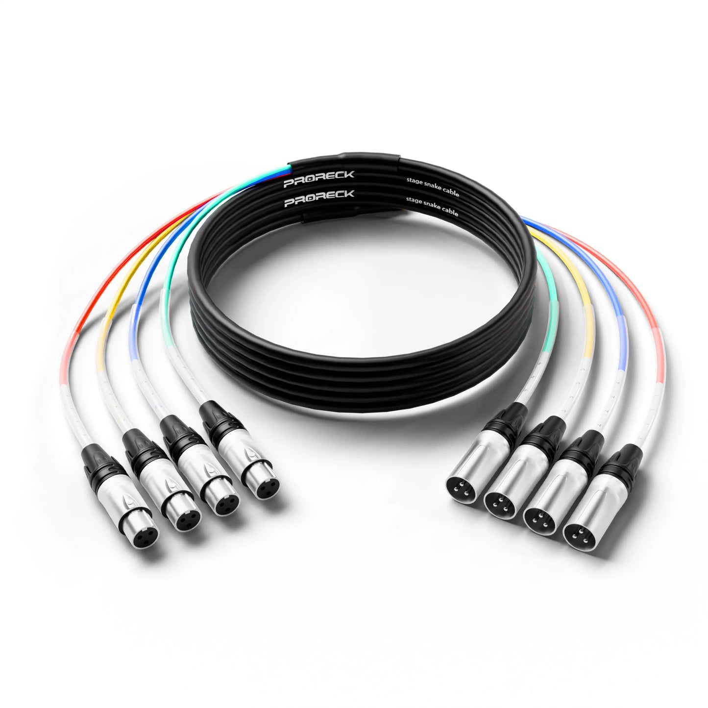 PRORECK XLR Male to XLR Female Snake Cable, 4-Channel 20FT Shielded Audio Cable  for Professional Stage, Studio, and Live