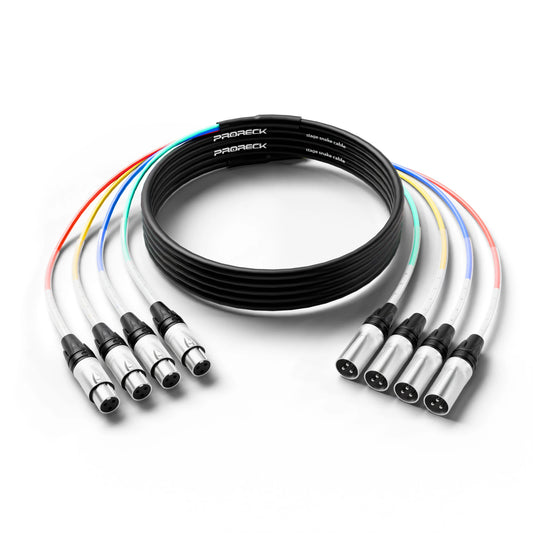 PRORECK XLR Male to XLR Female Snake Cable, 4-Channel 20FT Shielded Audio Cable  for Professional Stage, Studio, and Live