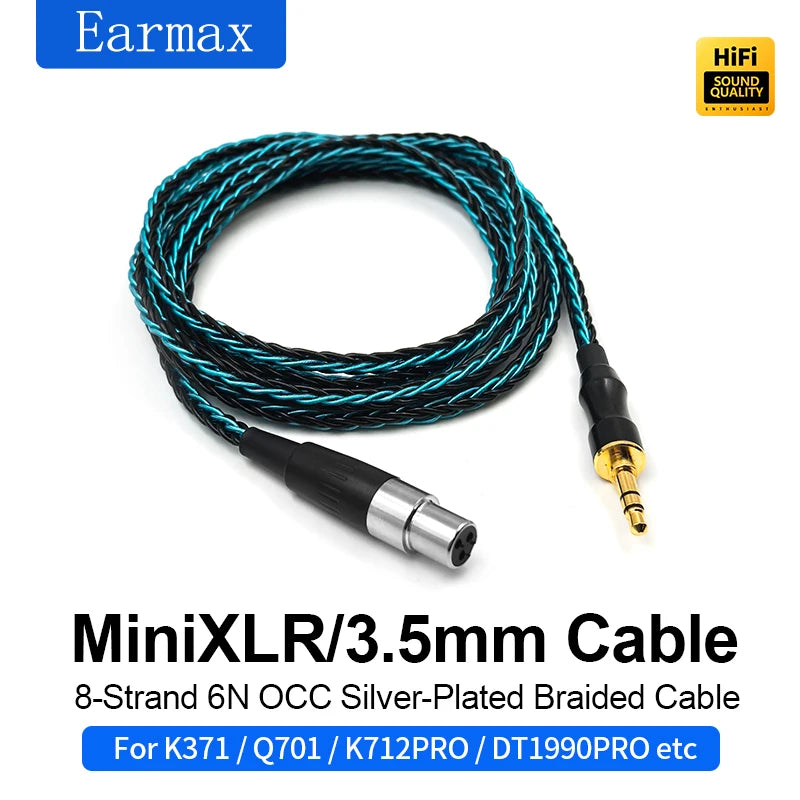 AKG Q701 K240S K712 K371 K245 DT1770PRO 1990PRO 8-strand single crystal silver plated blue black 3-pin mini XLR headphone cable