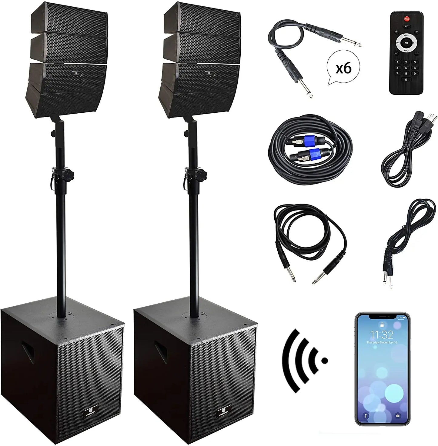 PRORECK Club 3000 12-Inch 4000w DJ Powered PA Speaker System Combo Set with Bluetooth USB Drive Read Function SD Card Remote